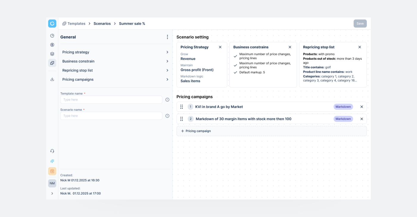 Templates screens
