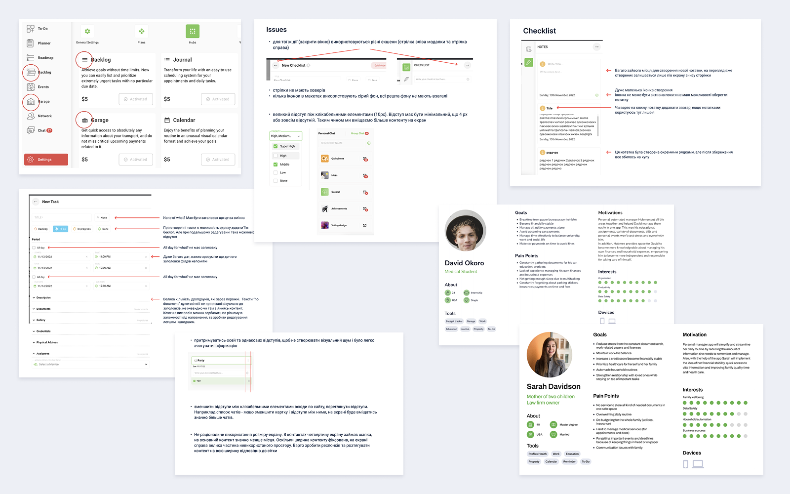 Audit findings and early personas
